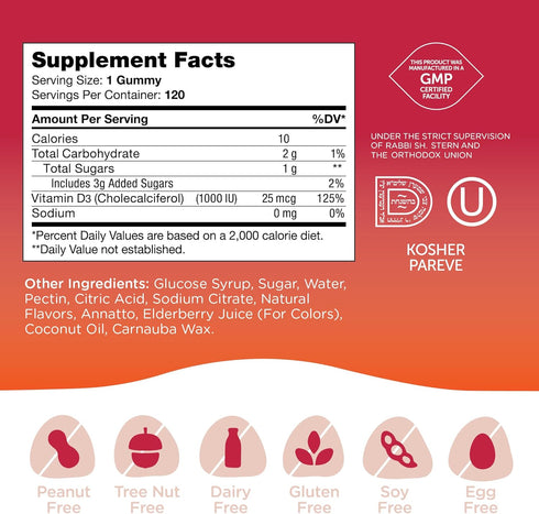 Zahler - Chapter One Vitamin D 3 1000 IU Gummies (120 Flavored Gummies) - Certified Kosher Chewable Vitamin D3 Gummies for Kids & Adults - VIT D3 ...