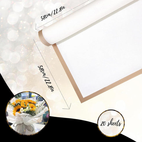 20 Sheet Gold Edge Flower Wrapping Paper, White Florist Bouquet DIY Craft Fresh Flower Bouquet Wrap Waterproof Floral Wrapping Gift Box Packaging ...
