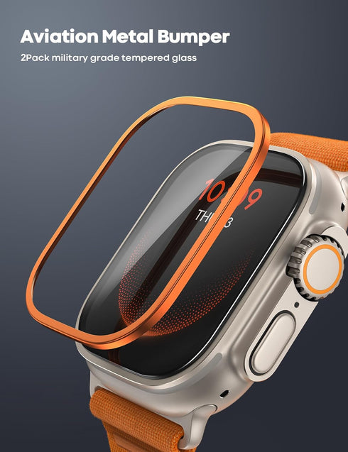 Lamicall for Apple Watch Ultra 2/Ultra Titanium Screen Protector - Aviation Titanium Bumper Frame Case Cover, 2Pack Professional Tempered Glass Fi...