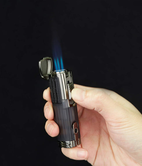 Cigar Lighter Triple Jet Flame Torch Lighter Refillable Butane Lighter with Cigar Punch, 2 Pack, Charcoal...