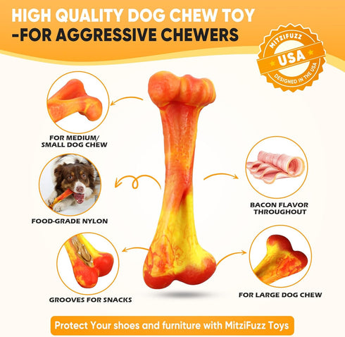 Mitzifuzz Tough Dog Toys for Aggressive Chewers, Interactive Dog Toys to Keep Them Busy, Dog Chew Toys Long Lasting for Large/Medium/Small Dogs, B...