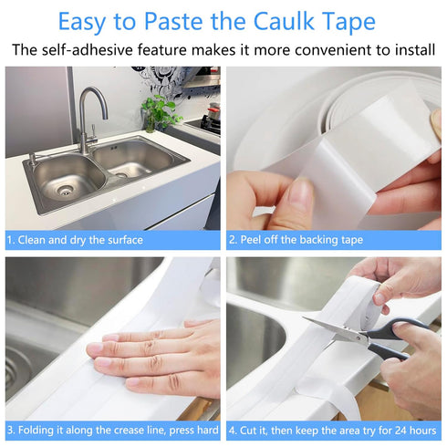 Caulk Tape Bath & Kitchen Caulking Tape Self Adhesive Waterproof, Toilet Caulk Sealant Tape, Bathtub Caulk Sealing Strip Tape for Bathroom Caulkin...