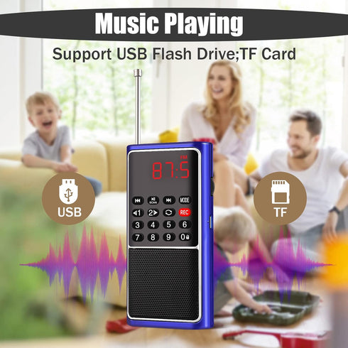 Leting Portable Radio with Mp3 Speaker, Radios Porable FM, Radio Support Tf Card/USB/Music Recording, Emergency Radio Rechargeable Battery Powered...