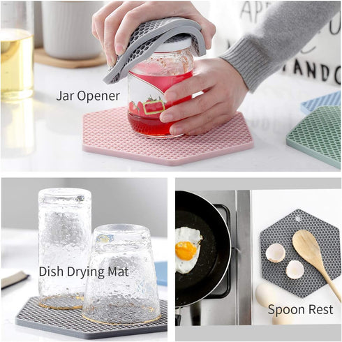 4 Packed Silicone Trivet Mats - DIY Different Size Dish Drying Mat, Hot Pot Holder for Pots & Pans, Non-Slip & Heat Resistant Kitchen Hot Pads for...
