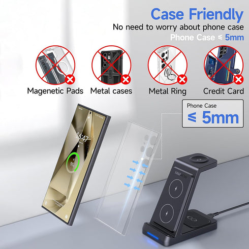 3 in 1 Wireless Charging Station for Samsung,Fast Phone Charger Station for Samsung Galaxy S24 S23 S22 S20 Ultra Z Flip Fold 5/4/3Galaxy Watch 6/5...