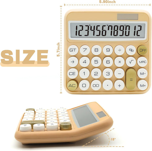 White Calculator, UPIHO Beige Standard Calculator 12 Digit with Large LCD Display and Big Buttons,White Gold Office Accessories for Women Desk,Cut...
