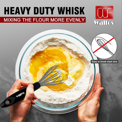 Walfos Whisk, Silicone Whisks Set of 5, Mini Stainless Steel Whisk 7in+5in and Non Scratch Coated 7+9+11in Whisks, Suitable for Blending, Whisking...