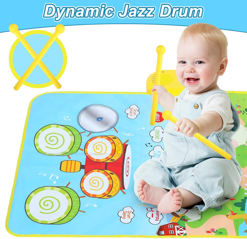 Toys for 1 Year Old Boys and Girls: Love&Mini 3 in 1 Musical Mat for Toddlers 1-3 with Drum 6 Musical Instrument and 8 Animals Sounds Piano Mat To...