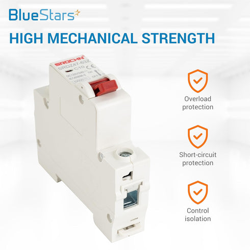 BlueStars 10 Amp DC Miniature Circuit Breaker, 120V/240V 1 Pole DIN Rail Mount for Battery & Solar Panels PV System, Thermal Magnetic Trip, Single...