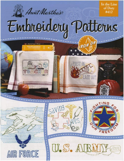 Aunt Martha's 412 in The Line of Duty Transfer Pattern Book with Over 25 Iron on Patterns...