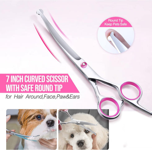 Gimars Dog Grooming Scissors Kit Professional 4CR with Safety Round Tip, 5 in 1 Heavy Duty Titanium Coated Thinning & Curved & Straight Shears...