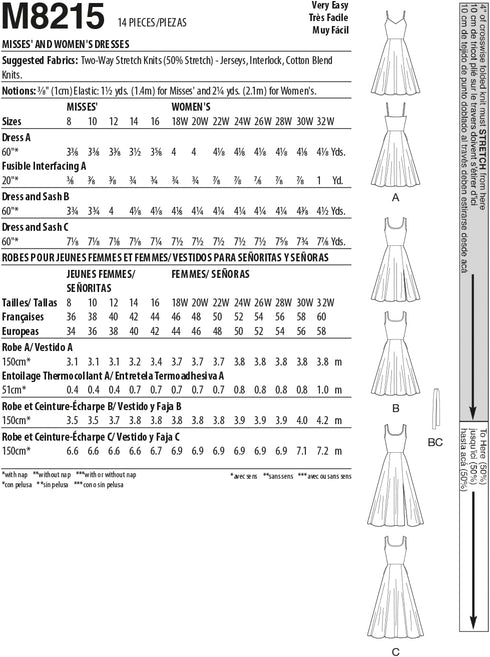 McCall's Misses' Fit and Flare Knit Dress Sewing Pattern Kit, Code M8215, Sizes 26W-28W-30W-32W, Multicolor...