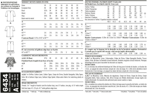 NEW LOOK Patterns Misses' Tops with Fabric Variations Size A (10-12-14-16-18-20-22) 6434...