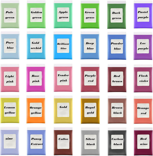 Mica Powder, 30 Color Pigment, Natural Cosmetic Grade Shimmer Mica Powder for Epoxy Resin/Bath Bombs/Candle/Soap/Lip Gloss/Slime.Soap Making Dye (...