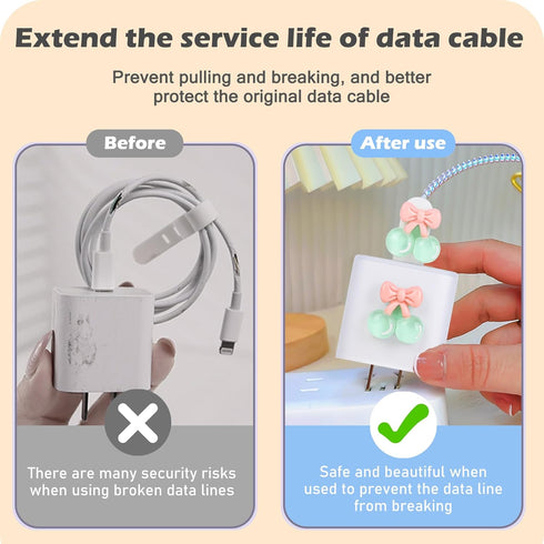 Cute Cable Protector Compatible for iPhone Adapter with Crystal Cherry Pears Design, Clear Soft Data Line USB Cover, Wire Cord Saver, Phone Cord P...