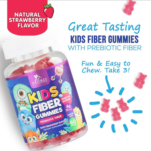 Fiber Gummies for Kids Supplement - Daily Prebiotic Fiber for Kids, Supports Regularity, Digestive Health & Immune Support, Nature's Plant Based C...