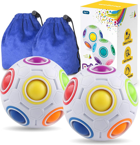 Coogam Rainbow Puzzle Ball Pack with Pouch Color-matching Game Fidget Toy Stress Reliever Magic Ball Brain Teaser for Kids and Adults, Children, B...