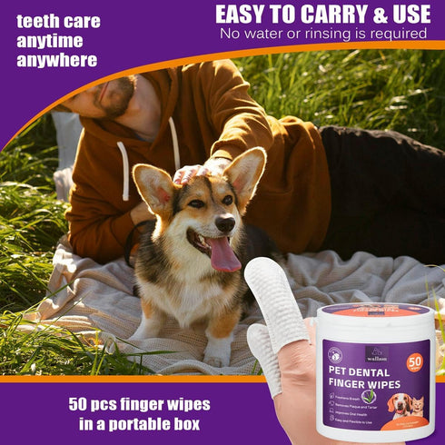 Teeth Cleaning Finger Wipes for Dogs & Cats, Soft Pet Dental Care Wipes, Disposable Pet Tooth Brushing Wipes, Gentle Cleaning & Gum Care Finger Pe...