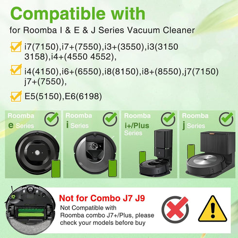 Replacement Parts for i'Robot Roomba i3 i7 E5 j7 i4 i7+ i3+ i4+ i6 i6+ i8 i8+ E6 E7, E & I & j Series Vacuum Cleaner, 2 Set Rubber Brushes & 8 HEP...
