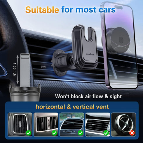 pop-tech Car Vent Phone Mount for Socket Grip, Air Vent Clip Phone Holder Compatible with Magsafe Wallet Black & iPhone Samsung Card Holder, Cell ...