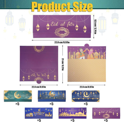 30pcs Eid Mubarak Envelopes for Money, Eid Mubarak Gift Cards 4 Designs Ramadan Money Holder Cash Envelopes for Kids Ramadan Holiday Muslim Party ...