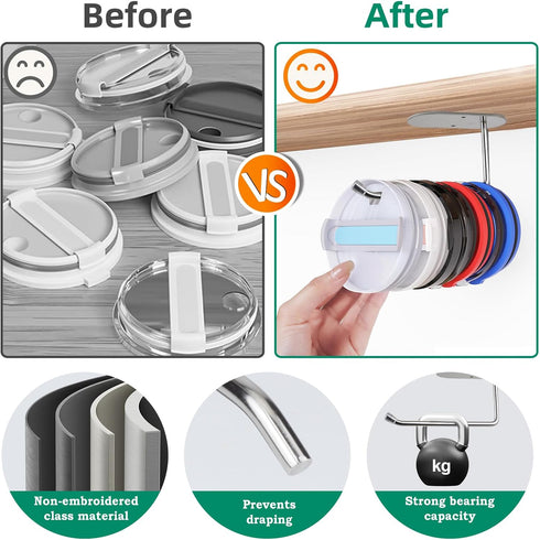 Tumbler Lid Organizer, Tumbler Lid Storage,Space Saving Lid holder,Stainless Steel Wall-Mounted Cup Lid Hook/Self-Adhesive Tumbler Lid Hanger for ...