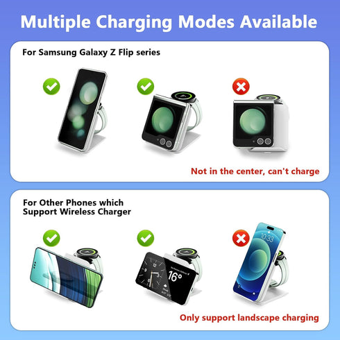for Samsung Galaxy Z Flip Wireless Charger-2 in 1 Foldable Travel Charging Station, Portable Fast Charger Stand for Samsung Galaxy Z Flip 6/5/4/3,...
