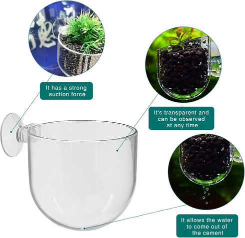5 Pcs Plastic Aquatic Plant Pots, Aquarium Plant Pots with Suction Cups, Acrylic Aquarium Planter, Red Shrimp Live Plant Fish Tank Holder...