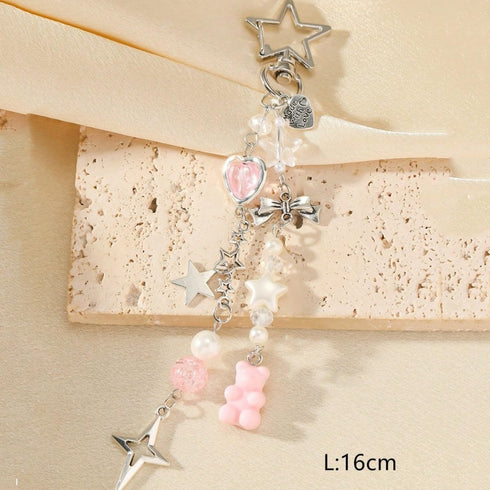 Meefisher Pink Bear Keychain Y2K Aesthetic Charm Cute Keychain Mini Kawaii Accessories for Backpack Purse for Women Birthday...