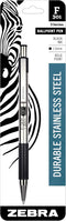 Zebra Pen F-301 Retractable Ballpoint Pen, Stainless Steel Barrel, Bold Point, 1.6mm, Black Ink, 1-Pack......