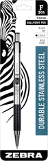 Zebra Pen F-301 Retractable Ballpoint Pen, Stainless Steel Barrel, Bold Point, 1.6mm, Black Ink, 1-Pack......