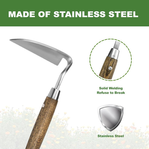 Gardening Sickle Hoe, Japanese Bent Angle Weeding Sickle, Stainless Steel Weed Hoe Scraper...