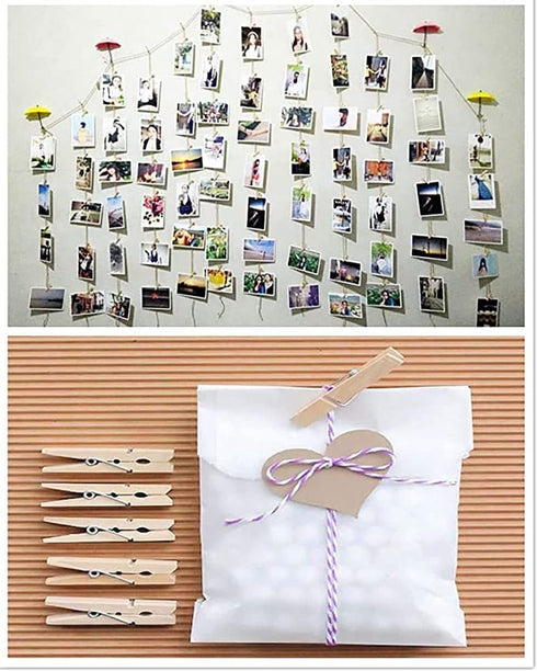 Mini Clothespins, Mini Natural Wooden Clothespins with Jute Twine, Multi-Function Clothespins Photo Paper Peg Pin Craft Clips (Natural 250 Pcs)...