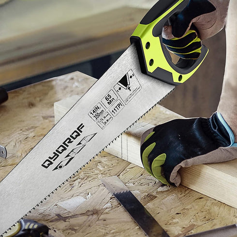 14 in. Pro Hand Saw, 11 TPI Fine-Cut Soft-Grip Hardpoint Handsaw Perfect for Sawing, Trimming, Gardening, Cutting Wood, Drywall, Plastic Pipes, Sh...