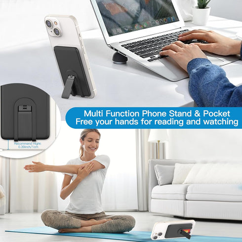 Senose Phone Card Holder, Silicone Phone Wallet with Stand Stick on Credit Card Holder for Back of Phone, Anti Slip Out Phone Pocket Compatible fo...