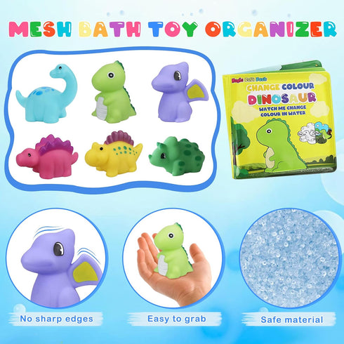 Light Up Bath Toys for Toddlers Kids Baby Boys, No Hole Dinosaur Bath Toys with Bath Book & Organizer, Led Light Bath Time Water Toys for Bath Tub...