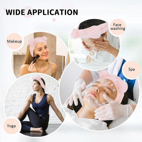 WHAVEL 2PCS Spa Headband Cute Headband for Washing Face, Bear Ears Makeup Headband Kawaii Skincare Headbands Face Wash Headband Soft Facial Hair B...