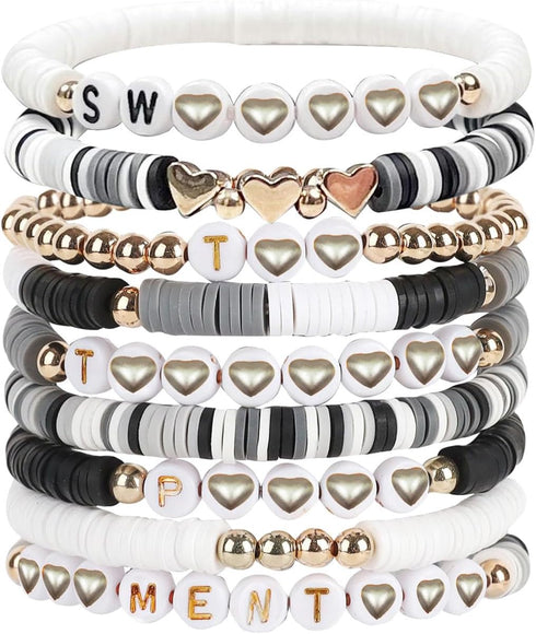 FUNTE 9PCS Black Friendship Bracelets 9pcs Black Gray Friendship Bracelets 2024 Singer New Album Name Inspiration Bracelet For Music Fans And Frie...