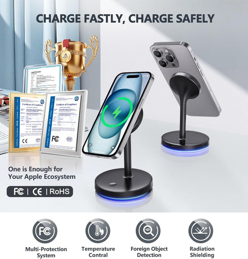 2 Pack Mag-Safe Charger Stand 15W Magnetic Wireless Charging Station for iPhone 15 14 13 12 Pro/Pro Max/Plus/Mini Magnet Wireless Charging Station...