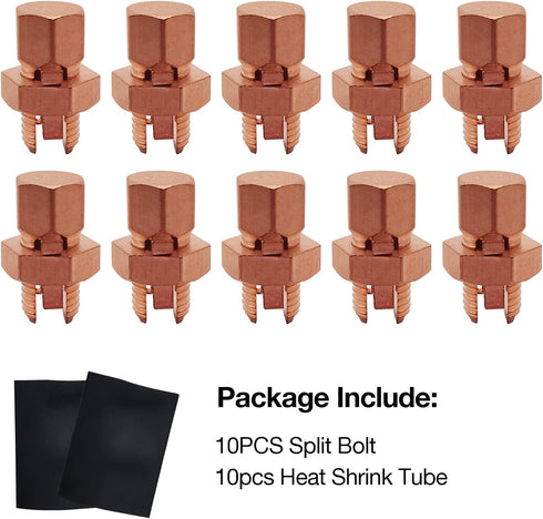 10PCS Split Bolt Connectors Copper Grounding Wire Clamps with 10pcs Heat Shrink Tube for Completing Ground Bonding (Wire 4AWG - 10AWG)...
