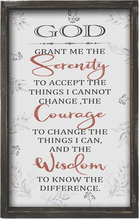 Buecasa Farmhouse God Serenity Prayer Wall Decor Sign - Religious Bible Verse Wall Art with Rustic Solid Wood Frame16x9.5 Inches Vertical...