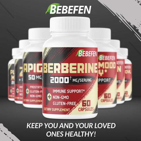 BEBEFEN Berberine HCL Supplement 2000mg - Supports Immune System, Cardiovascular Health - Non GMO | Gluten Free...
