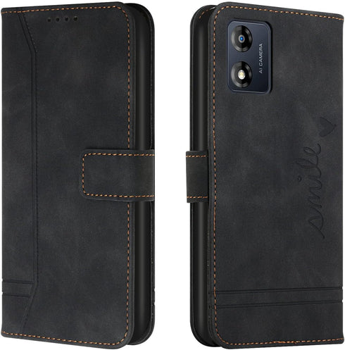 Wallet Case for Motorola Moto E13, Moto E13 Phone Case with Magnetic Kickstand 3 Card Slots PU Leather Cute Phone Protective Case for Moto E13Smil...