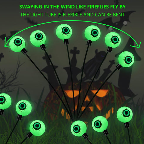 Dazzle Bright Halloween Decorations Outdoor, 2 Pack 12LED Solar Eyeball Pathway Lights, Scary Waterproof Solar Green Firefly Lights for Garden Law...