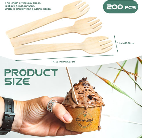 200 Pack 4" Mini Wooden Spork Disposable Spork Biodegradable Birchwood Fork Spoon for Camping, Party, Wedding and Family Gatherings...