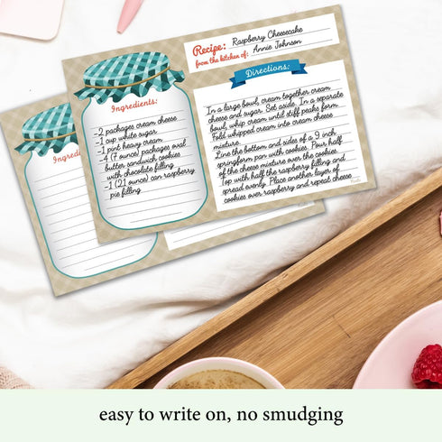 Neatz Mason Jar Recipe Cards - 50 Double Sided Cards, 4x6 inches. Thick Card Stock...