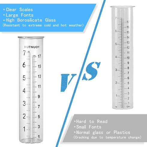7" Capacity Rain Gauge Stainless Steel Fence Mounting Bracket with Rain Gauge Replacement Tube Glass for Outdoor Garden Yard Home, Lip Design, Bes...