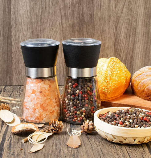 Pepper Grinder Set of 2 - Pepper Mill & Salt Mill with Adjustable Coarseness - Glass Spice Shakers - Easy Clean Ceramic Grinders Salt Shaker with ...