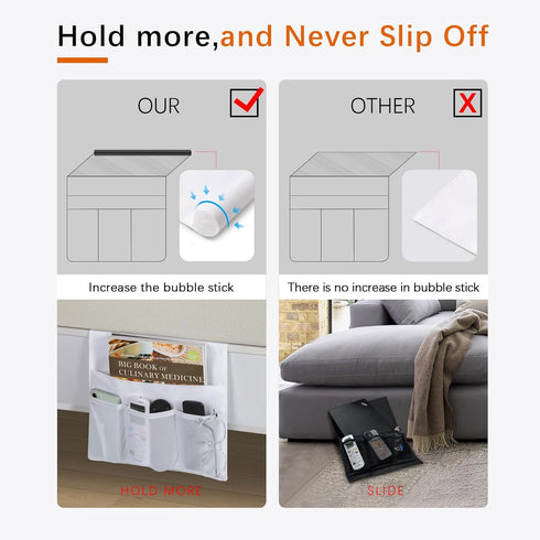 WOMACO Bedside Storage Caddy, Bed Side Pocket Organzier Remote Control Holder for Phones, Magazines, Tablets, Accessories (White, Medium)...