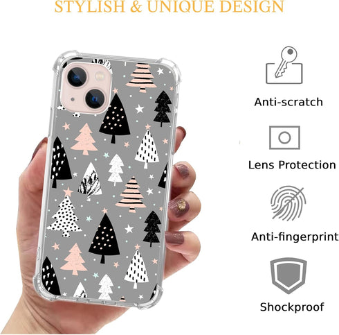 Pink Black White Christmas Tree Case Compatible with iPhone 15, Cute Christmas Case for iPhone 15, Cool TPU Bumper Phone Case Cover...